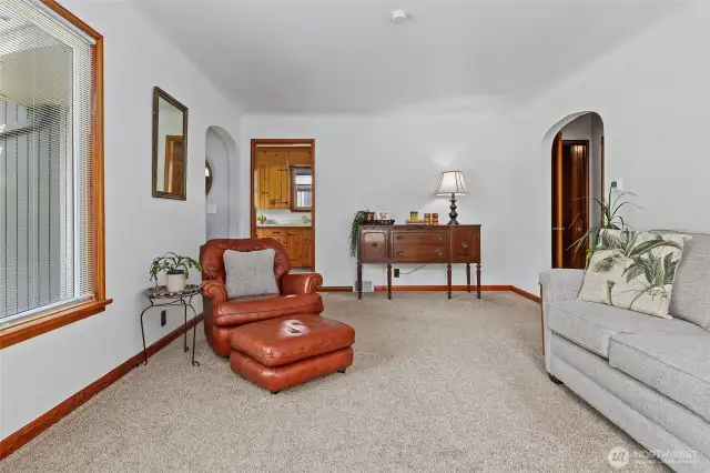 Living room peeking into the kitchen