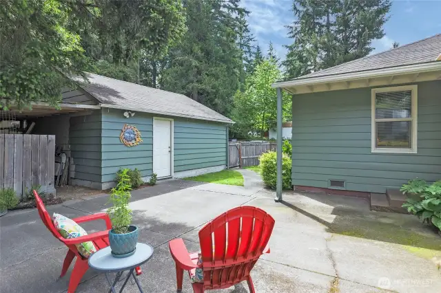 View of garage and back gate