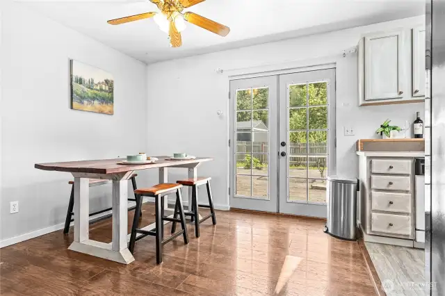 The dining room and kitchen open onto a large deck, which is great for entertaining.