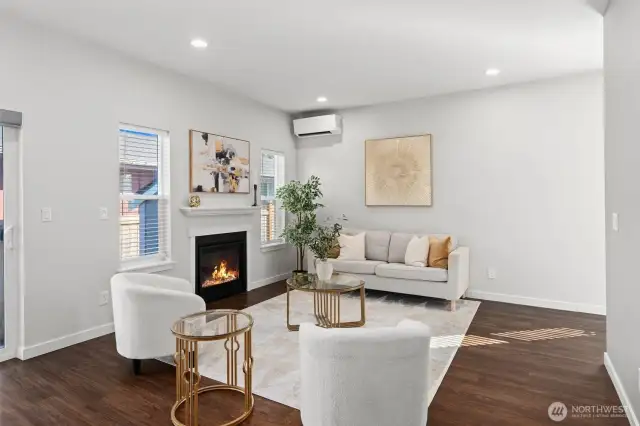 Enjoy quiet, efficient comfort with a ductless mini-split that heats and cools the living room with ease.