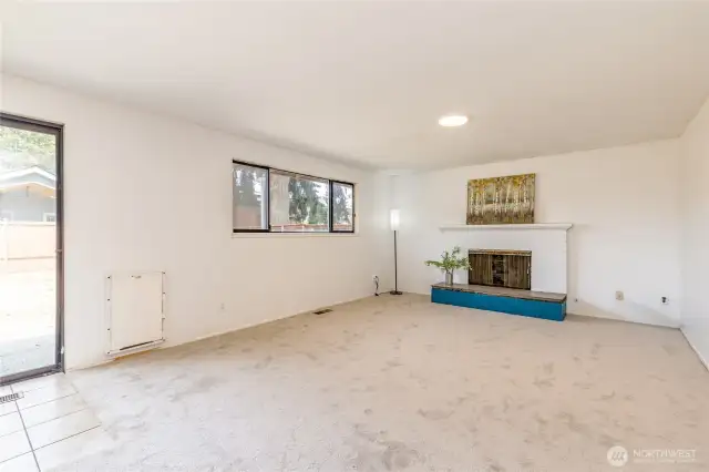 Wood fireplace in the family room
