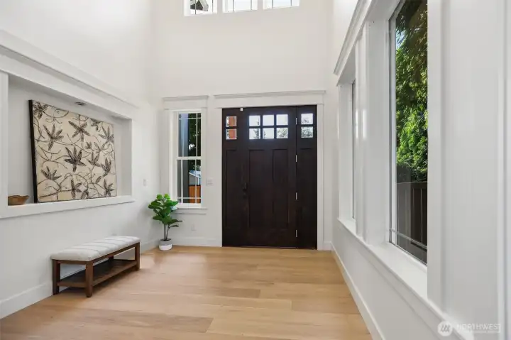 Grand entry, with privacy from the rest of the home is welcoming and leaves plenty of space for shoes, coats, or even furniture.