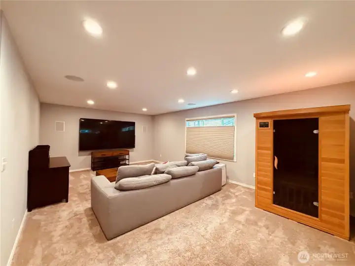 Theater Room! in-wall and in-ceiling speakers included in sale. Sauna negotiable.