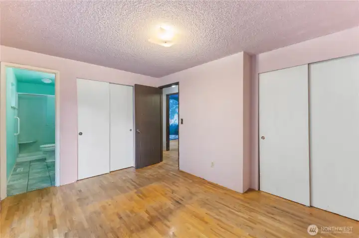 Two closet spaces in Primary bedroom.