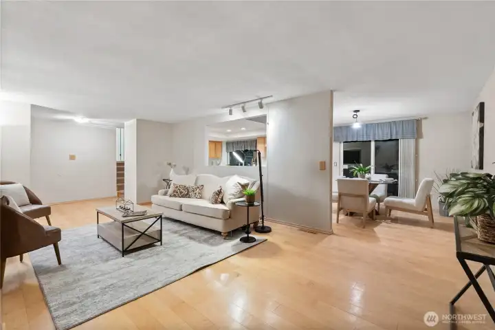 Open layout connects living and dining spaces for easy everyday living and entertaining.