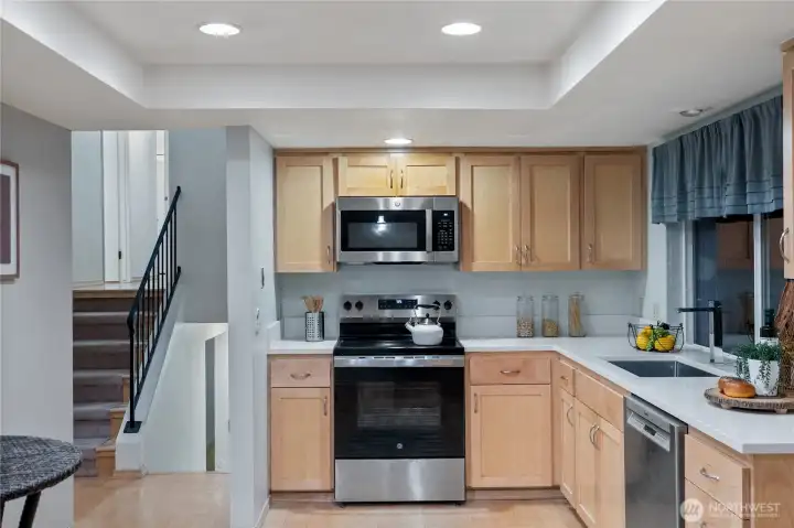Enjoy a well-organized kitchen with plenty of counter space for meal prep.