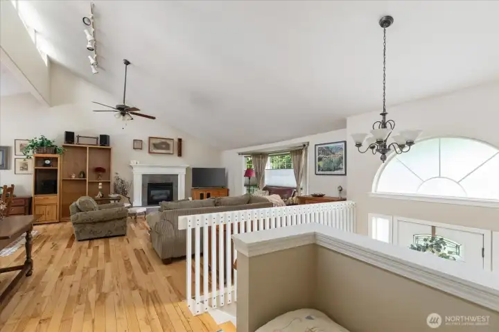 Spacious upper level featuring the primary suite, two additional bedrooms, full bath, living room with gas fireplace, dining area, and kitchen with abundant cabinetry. Spacious upper level featuring the primary suite, two additional bedrooms, full bath, living room with gas fireplace, dining area, and kitchen with abundant cabinetry.