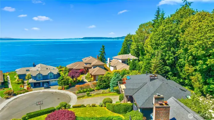 Front over view looking over the Sound toward Whidbey Island