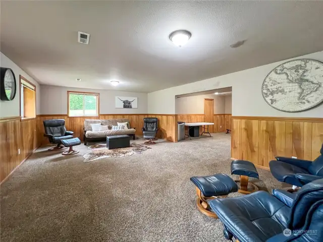 Spacious lower level family room.