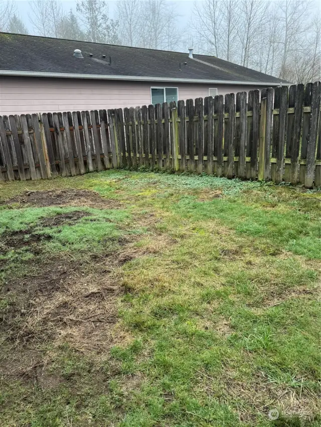 Completely fenced back and side yard.