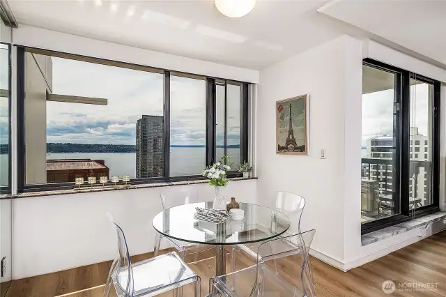 Spacious dining area could also be a sitting area, or your home office (with big view!)