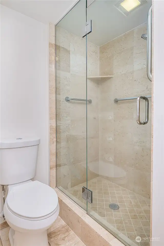 Guest bath shower and toilet.
