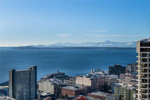 Olympic Mountains in full view from multiple rooms and deck