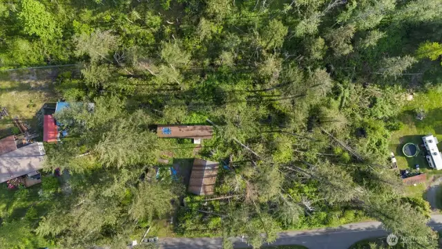 From an overhead view, the wooded area to the right is part of the property, 1.20 acres.