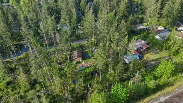 Overhead view, wooded area to the left is part of the property, 1.20 acres