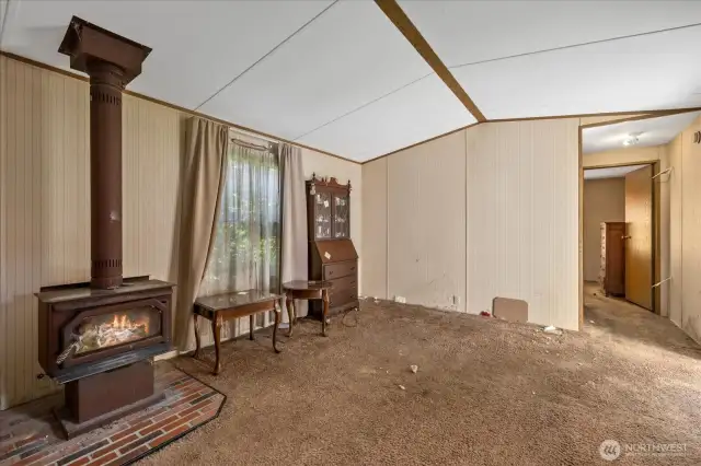 Living room with wood stove