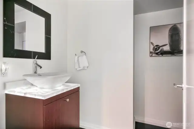 Powder room with Cristallo backllit counters