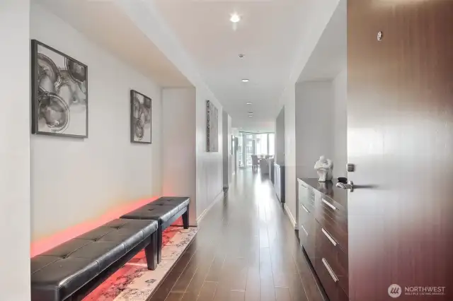 Gallery hallway with lot of space for furniture