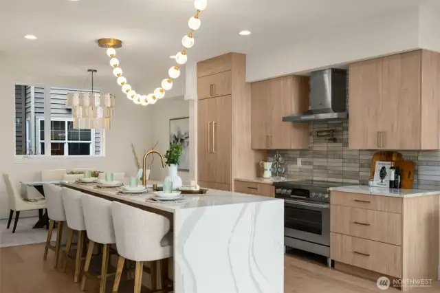 The heart of the home, a gourmet kitchen featuring Bosch appliances, quartz countertops, and custom cabinetry.