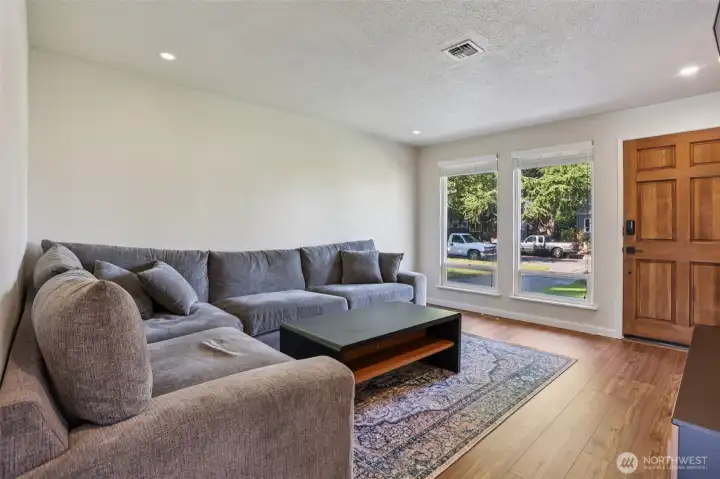 Front door, living room.