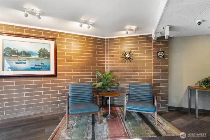 Additional lobby seating area offering a warm, inviting first impression.