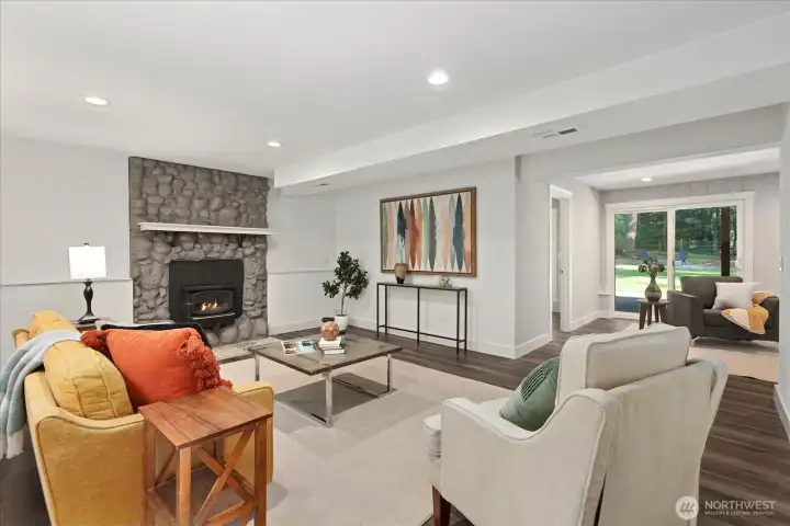 Gorgeous River Rock Fireplace with Wood Insert
