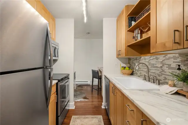 Bright and updated kitchen with deep sink and plenty of counter space