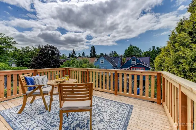 Brand New upstairs deck with beautiful sunset views…actually, you’ll find beautiful views altogether in this wonderful, peaceful space!