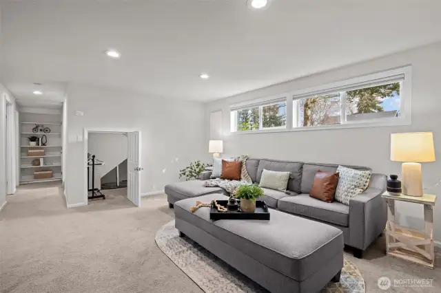 Recreation/bonus room with large under stair storage closet.