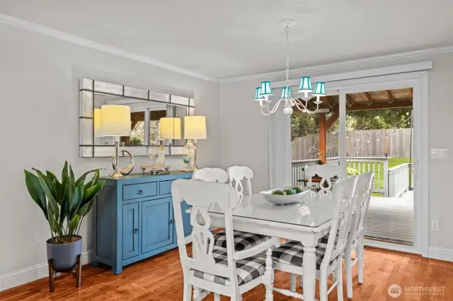 Adjacent dining room with access to the large entertaining deck.