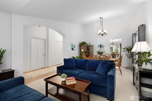 Grand foyer enters to graceful living & dining parlors