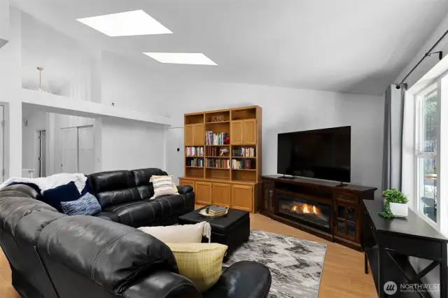 Large family room adjacent to kitchen