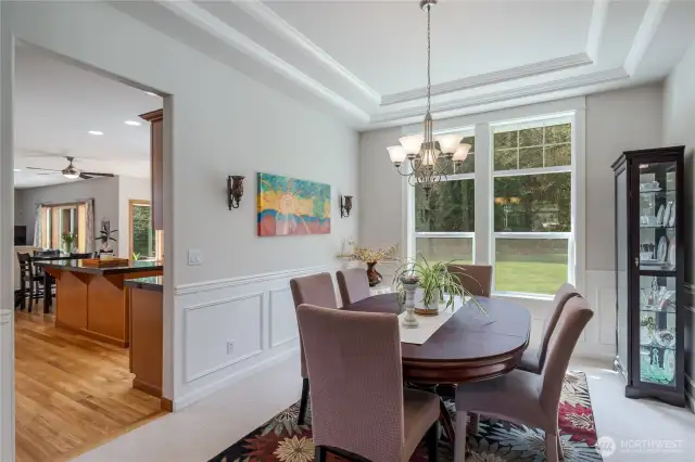 Coffered ceiling in formal dining room