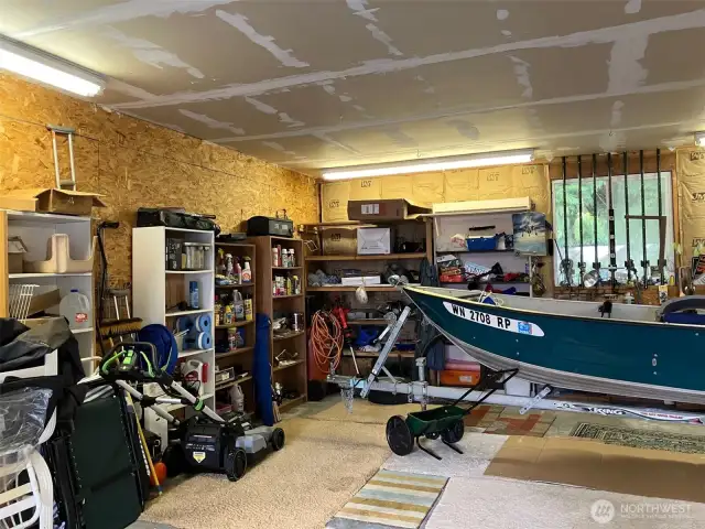 Lots of shelf space in garage.