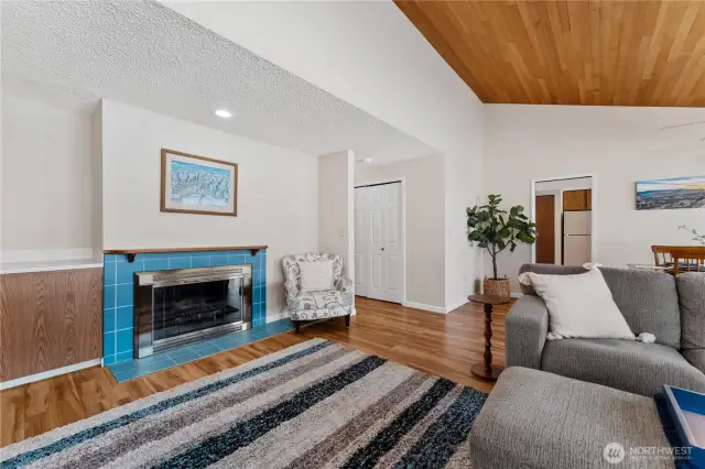 Cozy wood burning fireplace