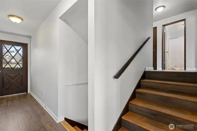 Up a few stairs to 3 bedrooms and a full bathroom