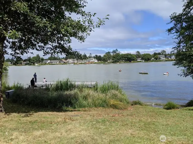 Boat, kayak and fish on Duck Lake.