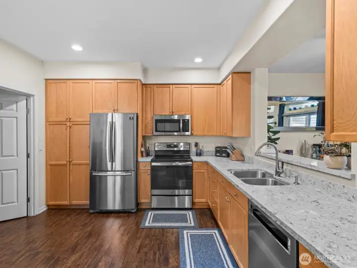 Just ahead on the left is the spacious kitchen.