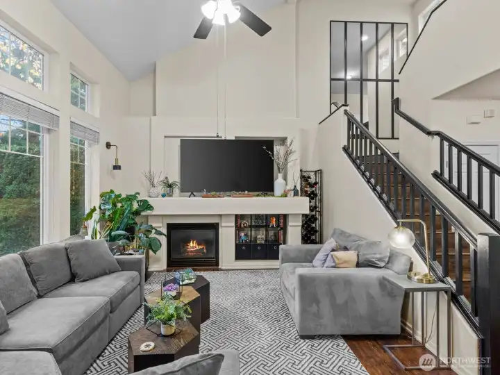 Soaring double height ceiling compliment the room beautifully.