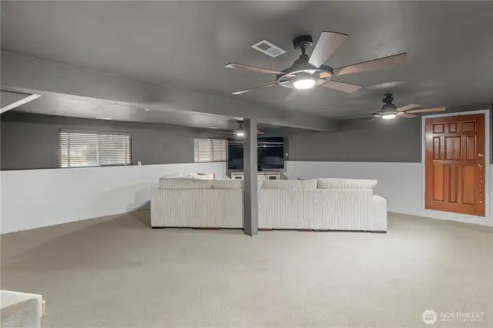 LOWER LEVEL REC ROOM | You'll love the space, versatility and options this space provides. The previous owner used this room as the primary bedroom. Door leads to the backyard.