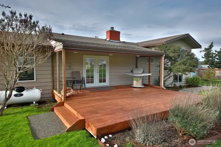 The French doors lead into the dining area.