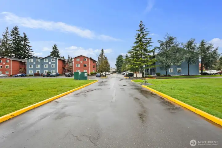 After completing the left turn take your first right turn.