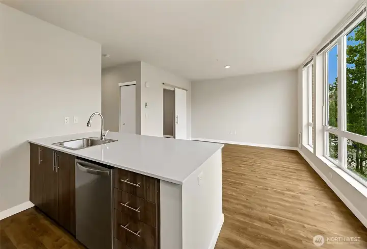 Freshly painted one bedroom condo with designer finishes throughout.