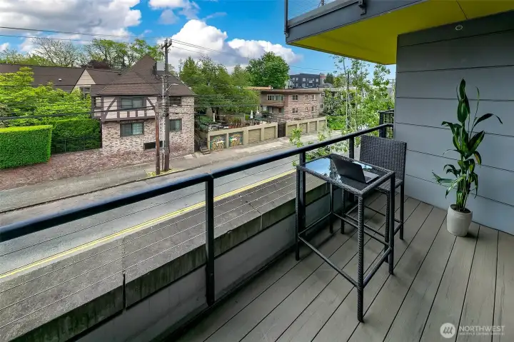 Balcony deck to the right of the unit is a common area.