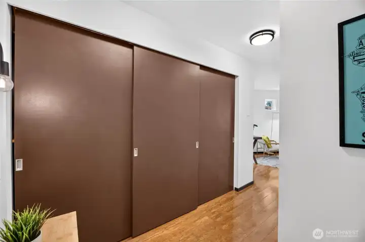 Ample closet space off the entry to keep possessions tucked out of sight. Ample closet space off the entry to keep possessions tucked out of sight.
