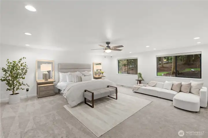 The primary suite is incredibly spacious and truly worthy of the name.