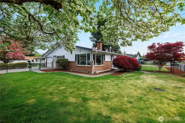 Fully fenced front yard.