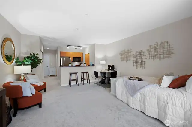 Plenty of space for your bed, seating area, dining table, and/or in home office space.