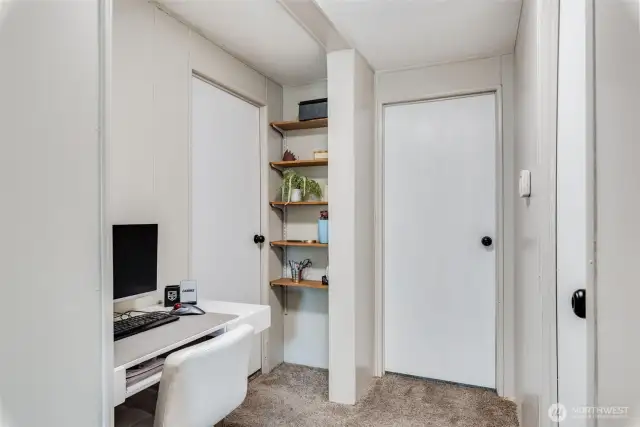 Home office nook and extra shelving perfect for work-at-home or homework area.