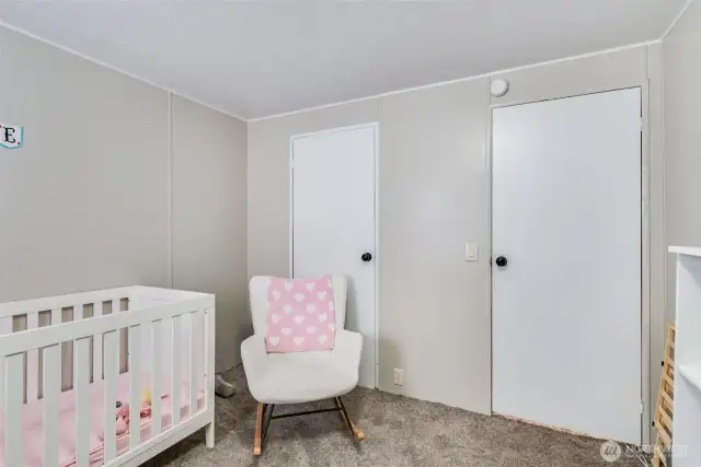 The closet provides tons of space for clothes, toys & more.